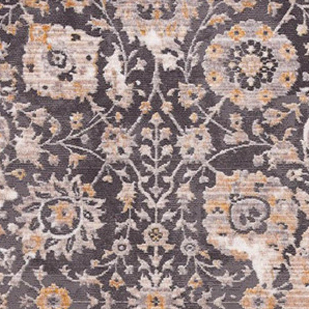 10' Gray And Ivory Oriental Runner Rug