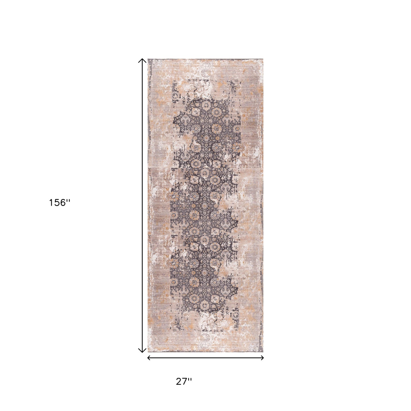 10' Gray And Ivory Oriental Runner Rug