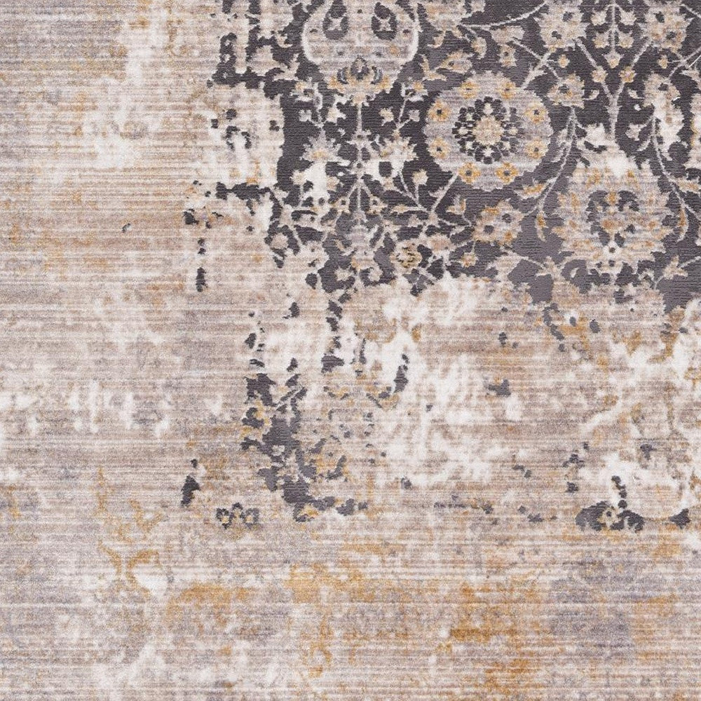 10' Gray And Ivory Oriental Runner Rug