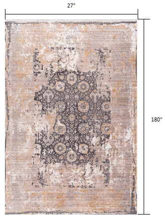 10' Gray And Ivory Oriental Runner Rug