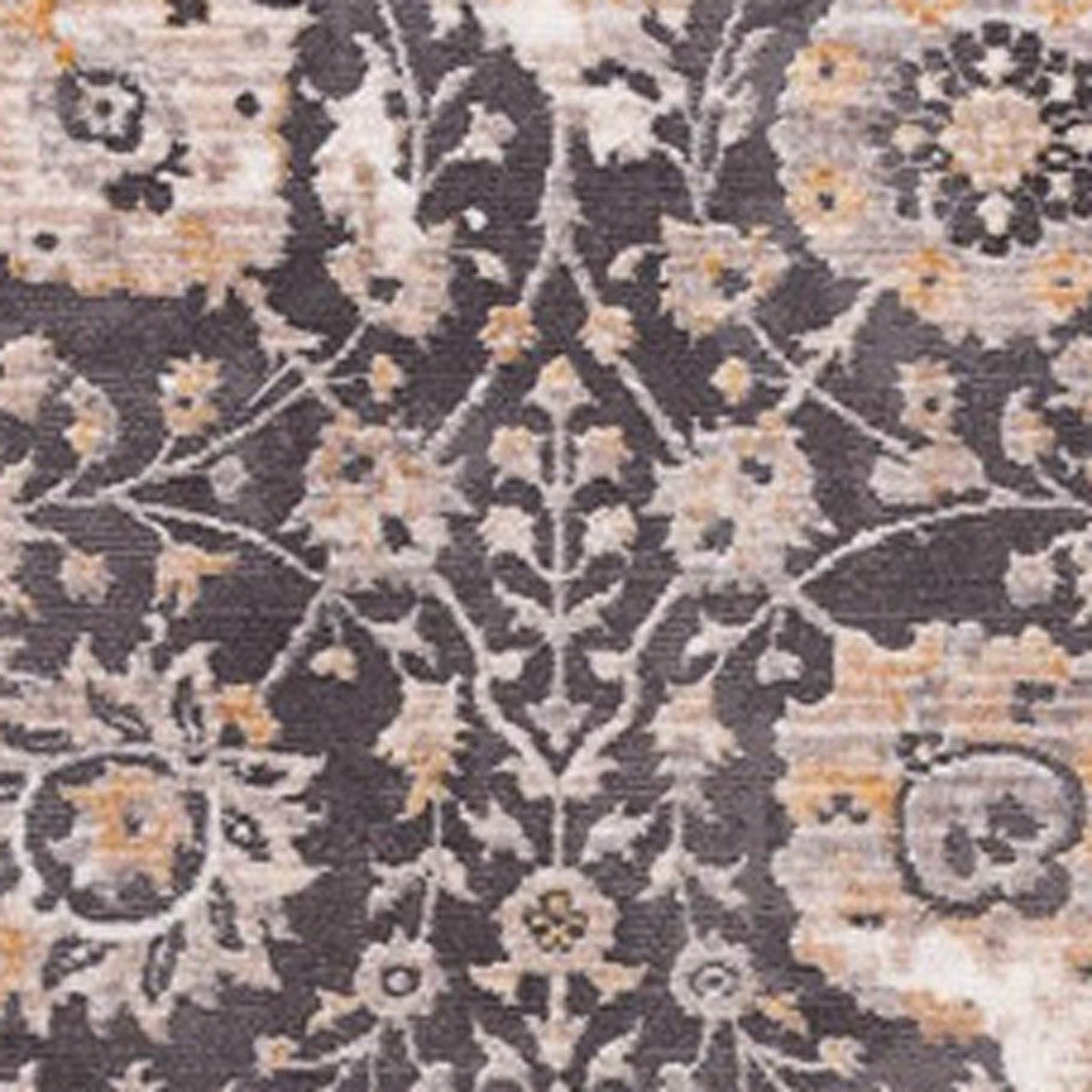 10' Gray And Ivory Oriental Runner Rug