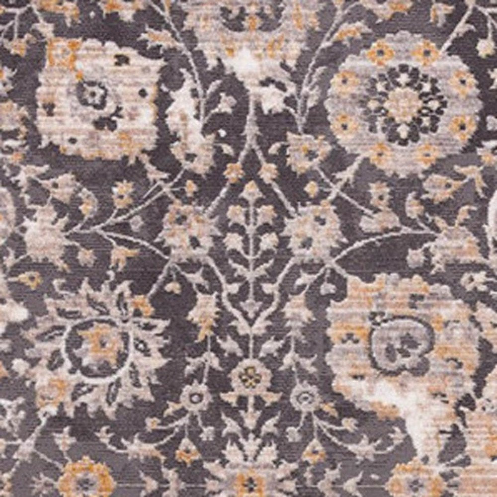 10' Gray And Ivory Oriental Runner Rug