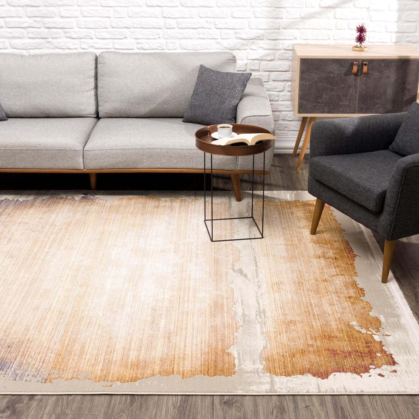 10' Beige And Blue Abstract Runner Rug