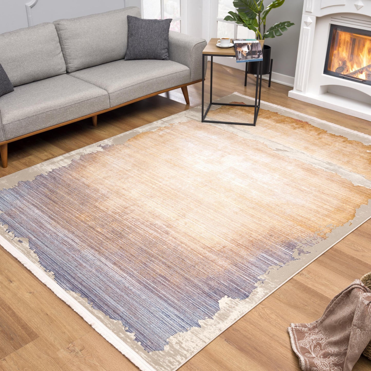 10' Beige And Blue Abstract Runner Rug