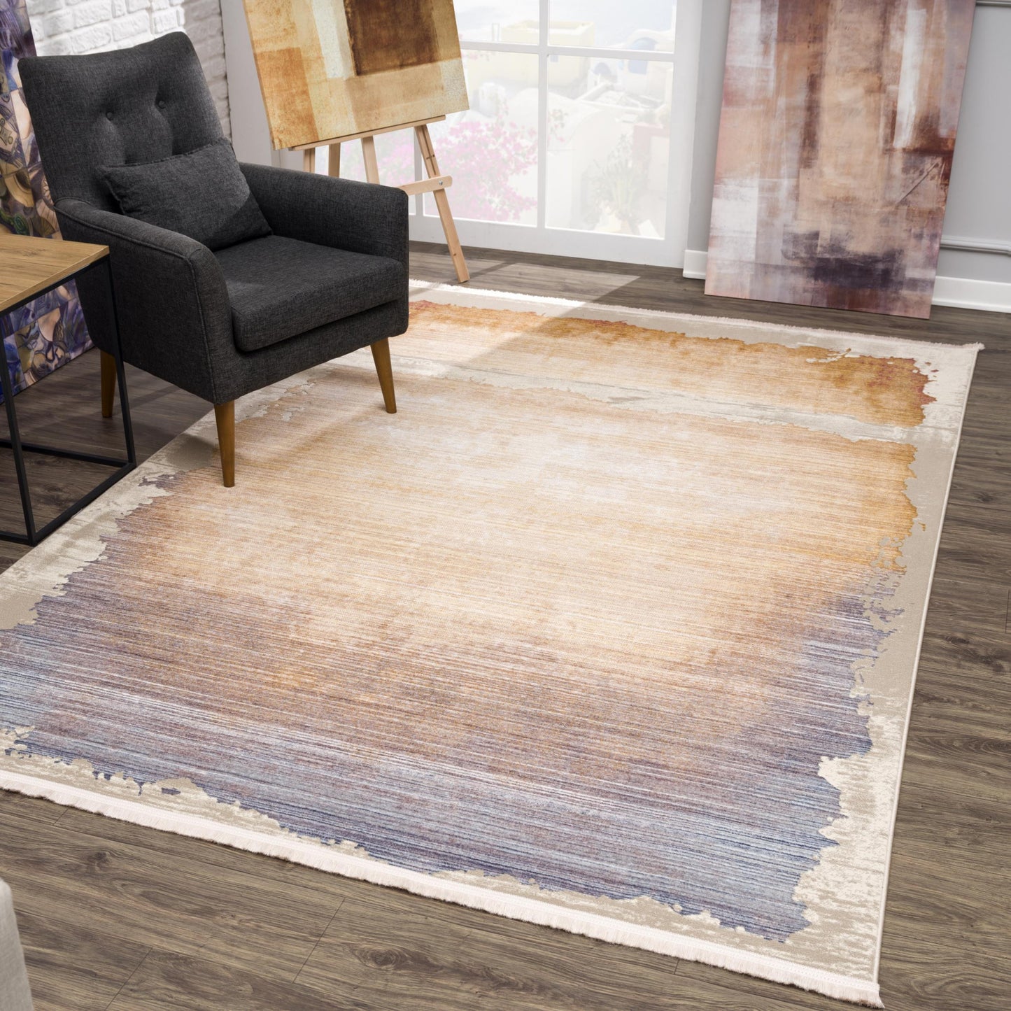 10' Beige And Blue Abstract Runner Rug