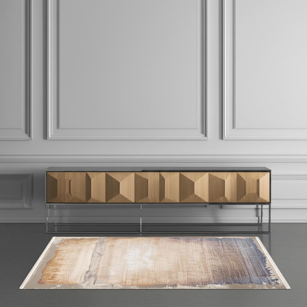 10' Beige And Blue Abstract Runner Rug