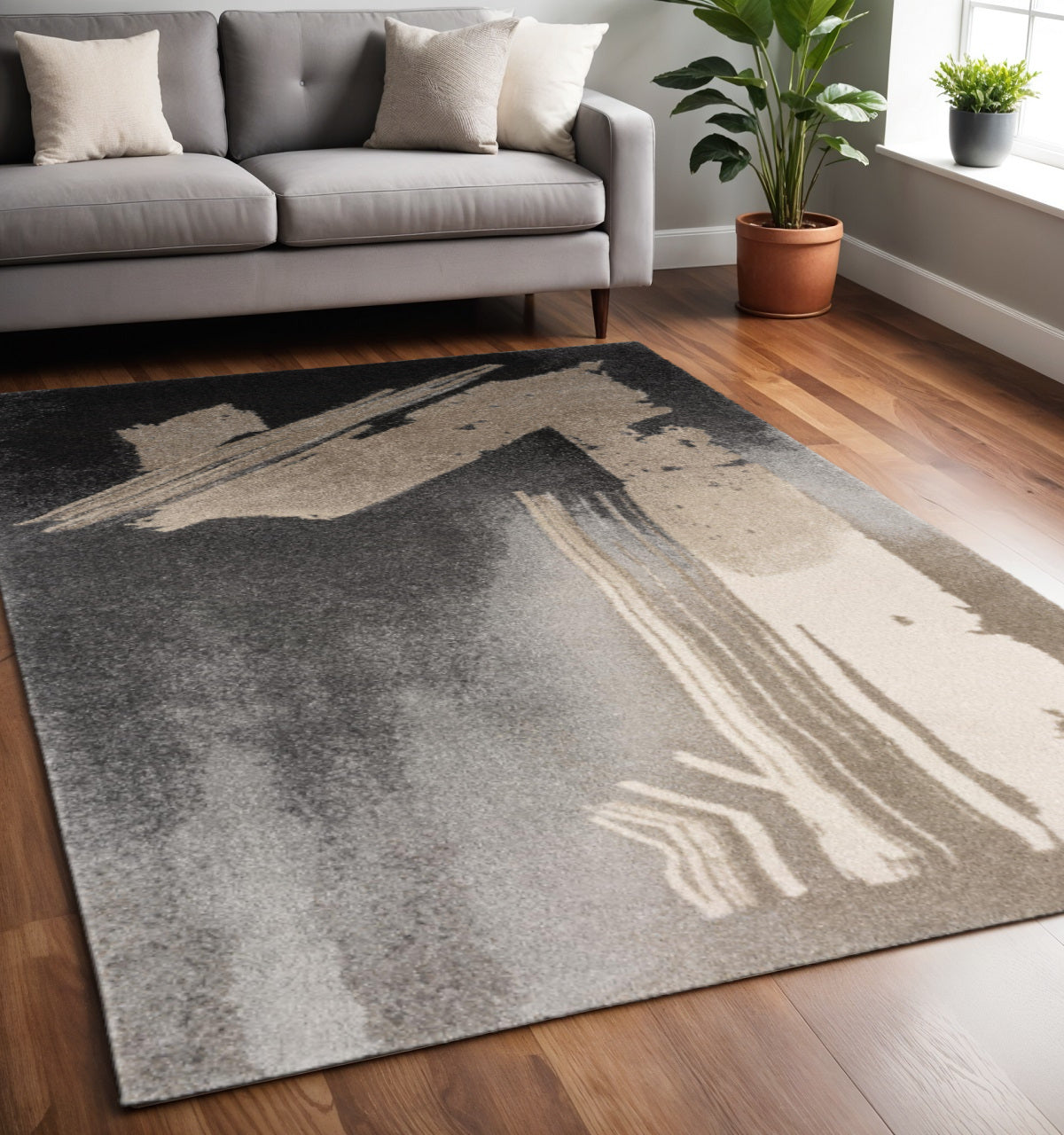 5' X 7' Gray Abstract Power Loom Area Rug