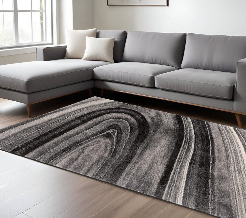 5' X 8' Dark Gray Abstract Illusional Area Rug