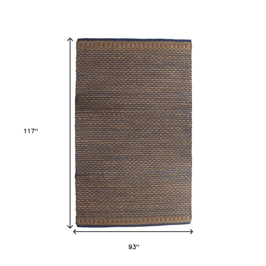 8' X 10' Tan and Blue Detailed Lattice Area Rug