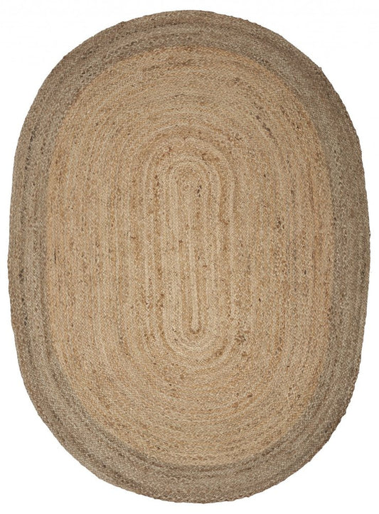 7' X 9' Natural Jute Hand Braided Oval Rug