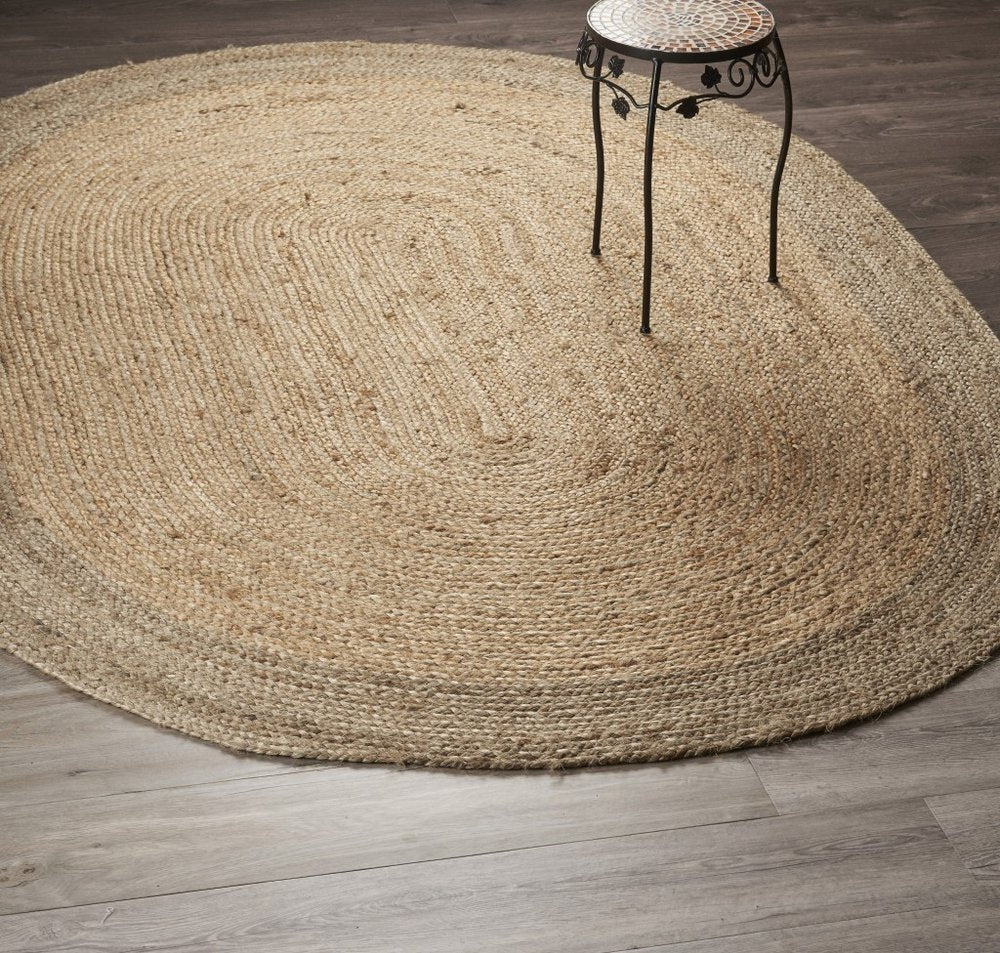 7' X 9' Natural Jute Hand Braided Oval Rug