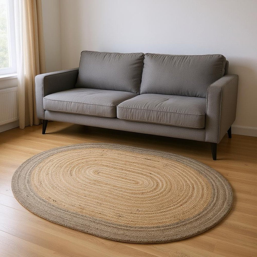 7' X 9' Natural Jute Hand Braided Oval Rug