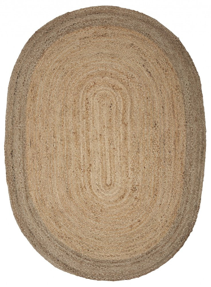7' X 9' Natural Jute Hand Braided Oval Rug