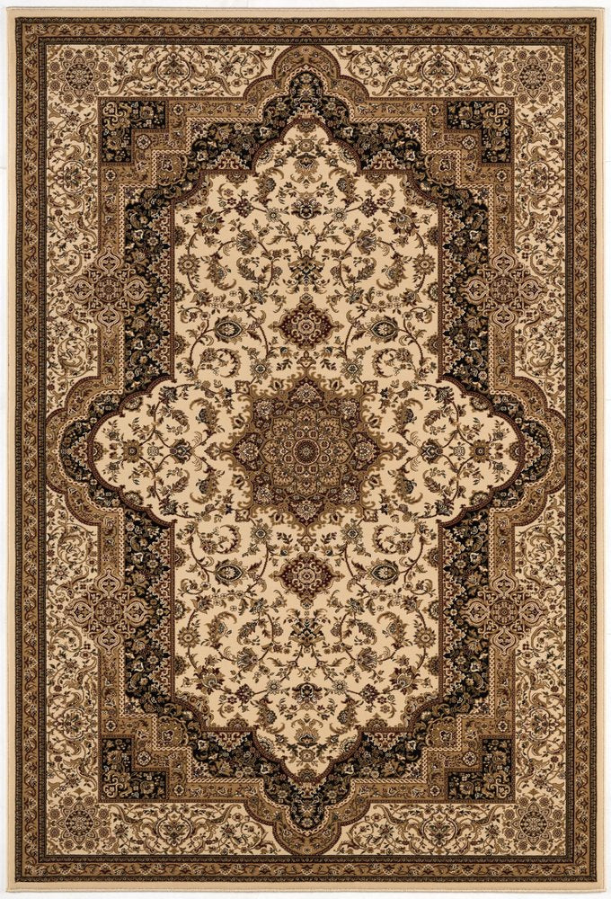 5' X 8' Black And Ivory Oriental Area Rug
