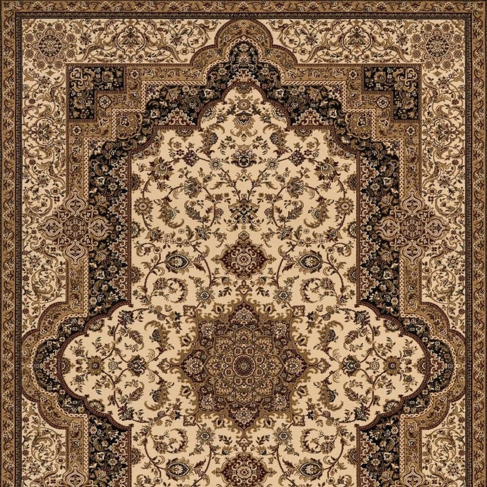 5' X 8' Black And Ivory Oriental Area Rug