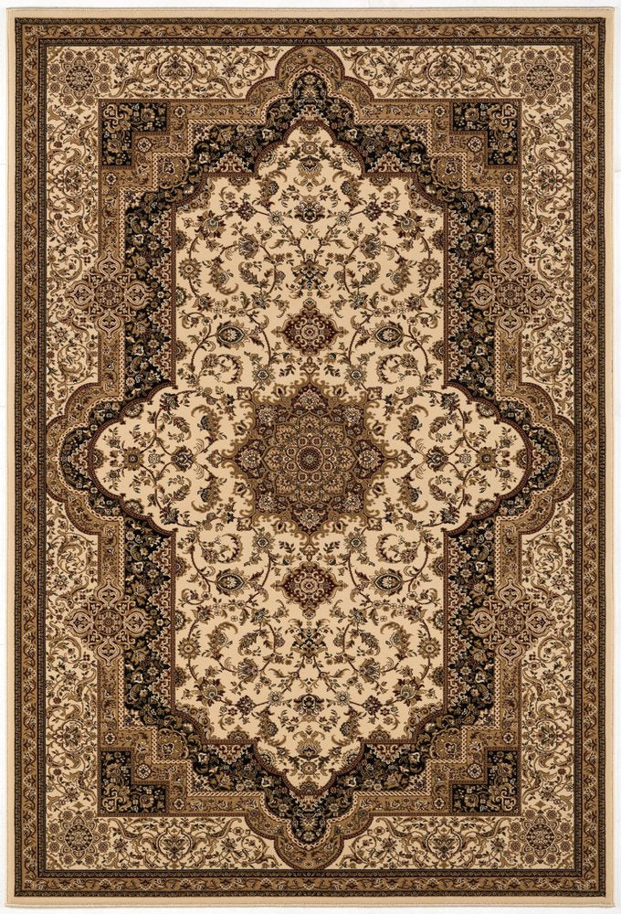 5' X 8' Black And Ivory Oriental Area Rug