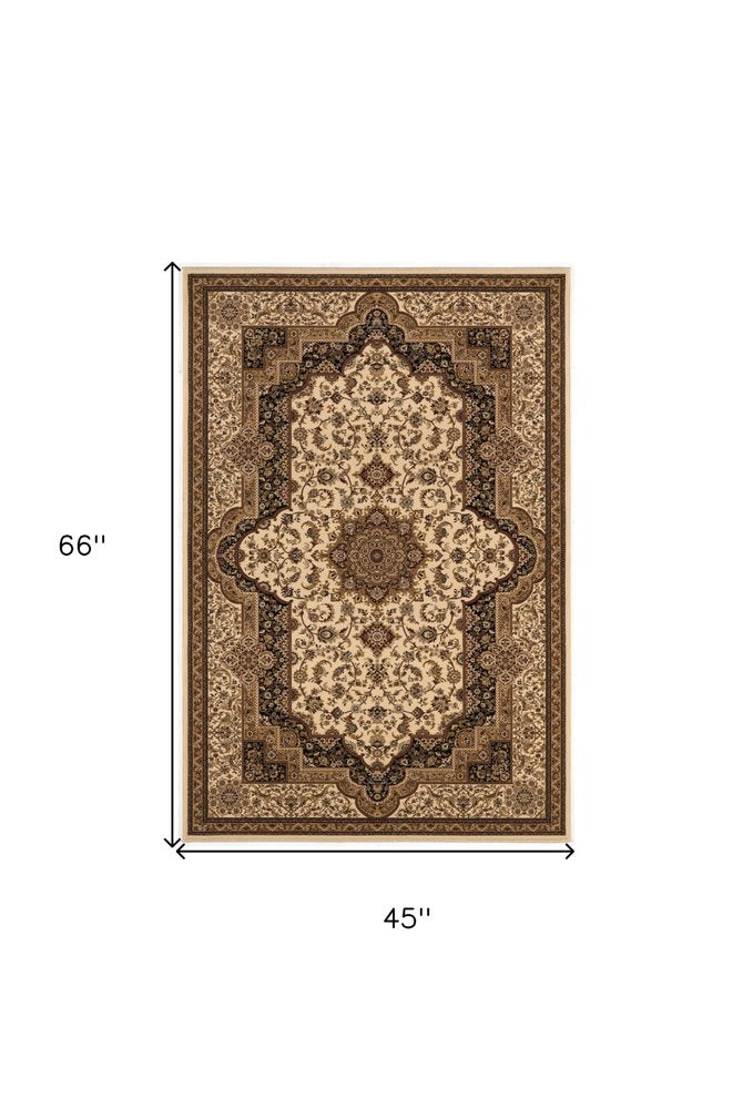 5' X 8' Black And Ivory Oriental Area Rug