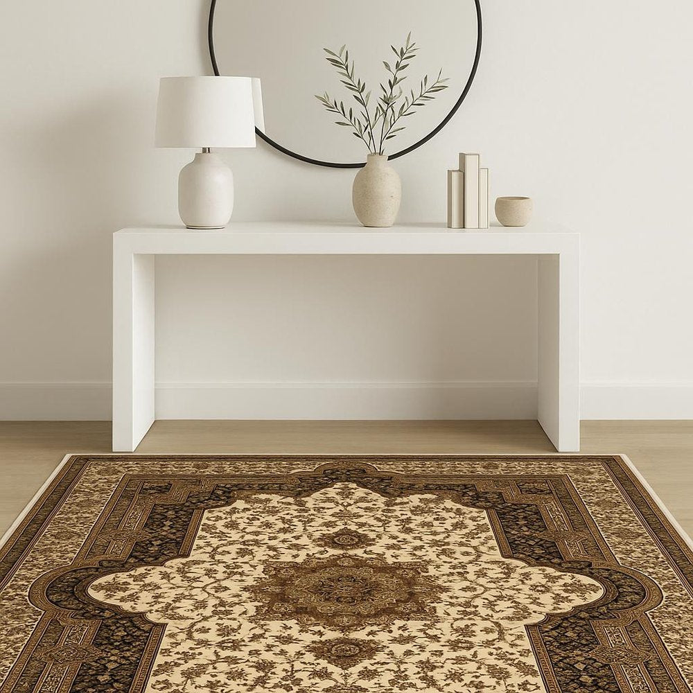 5' X 8' Black And Ivory Oriental Area Rug