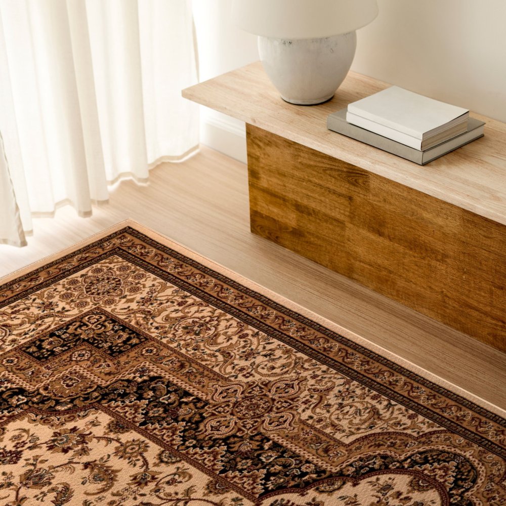 5' X 8' Black And Ivory Oriental Area Rug