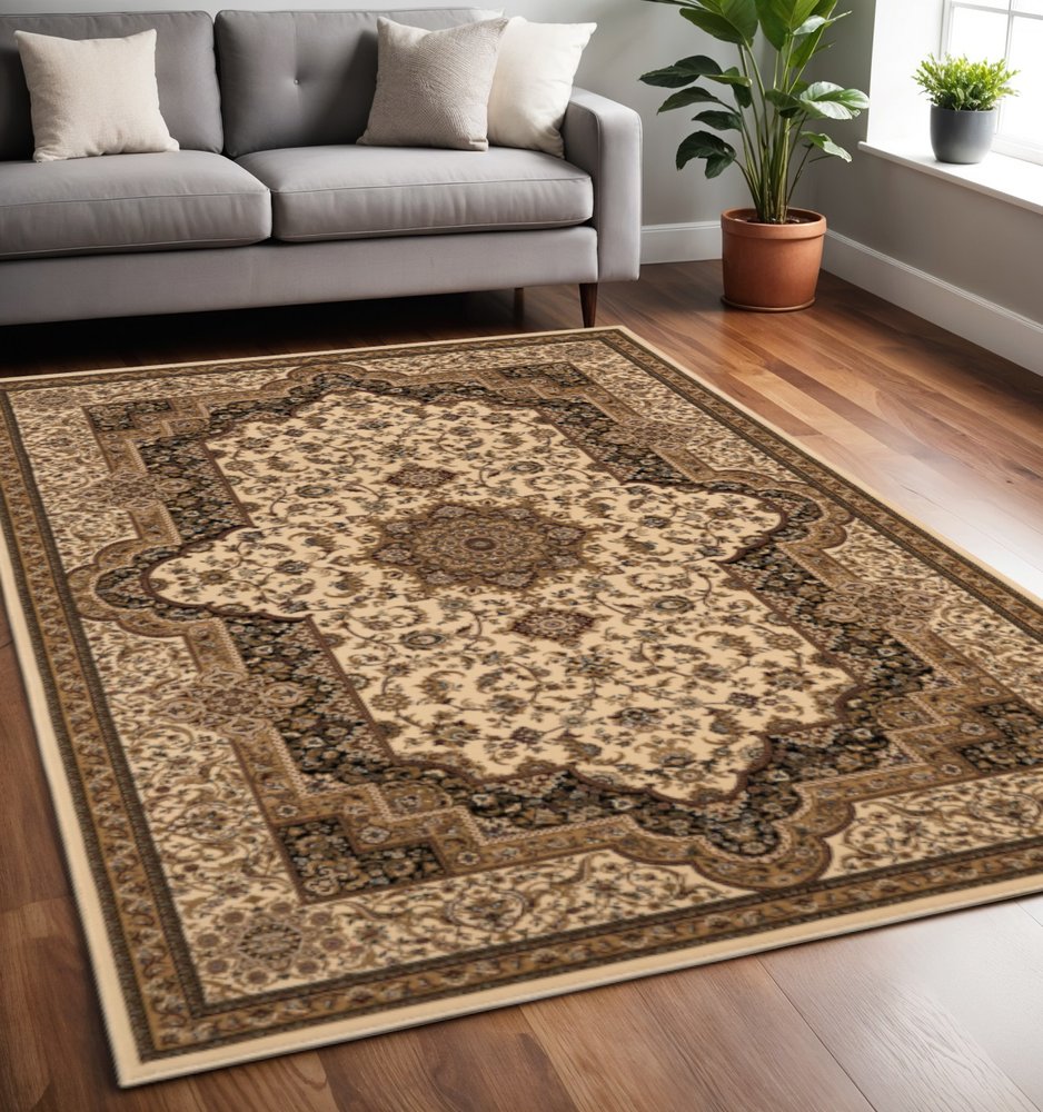 5' X 8' Black And Ivory Oriental Area Rug