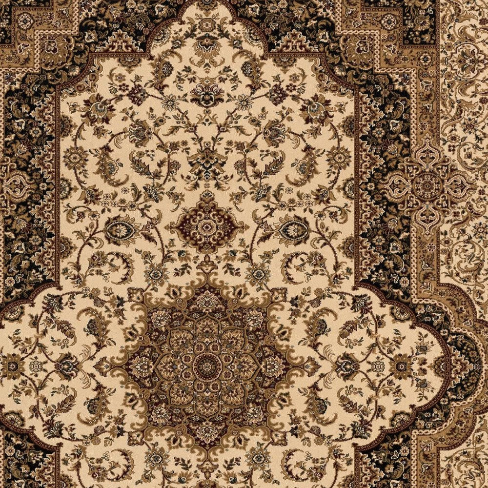 5' X 8' Black And Ivory Oriental Area Rug