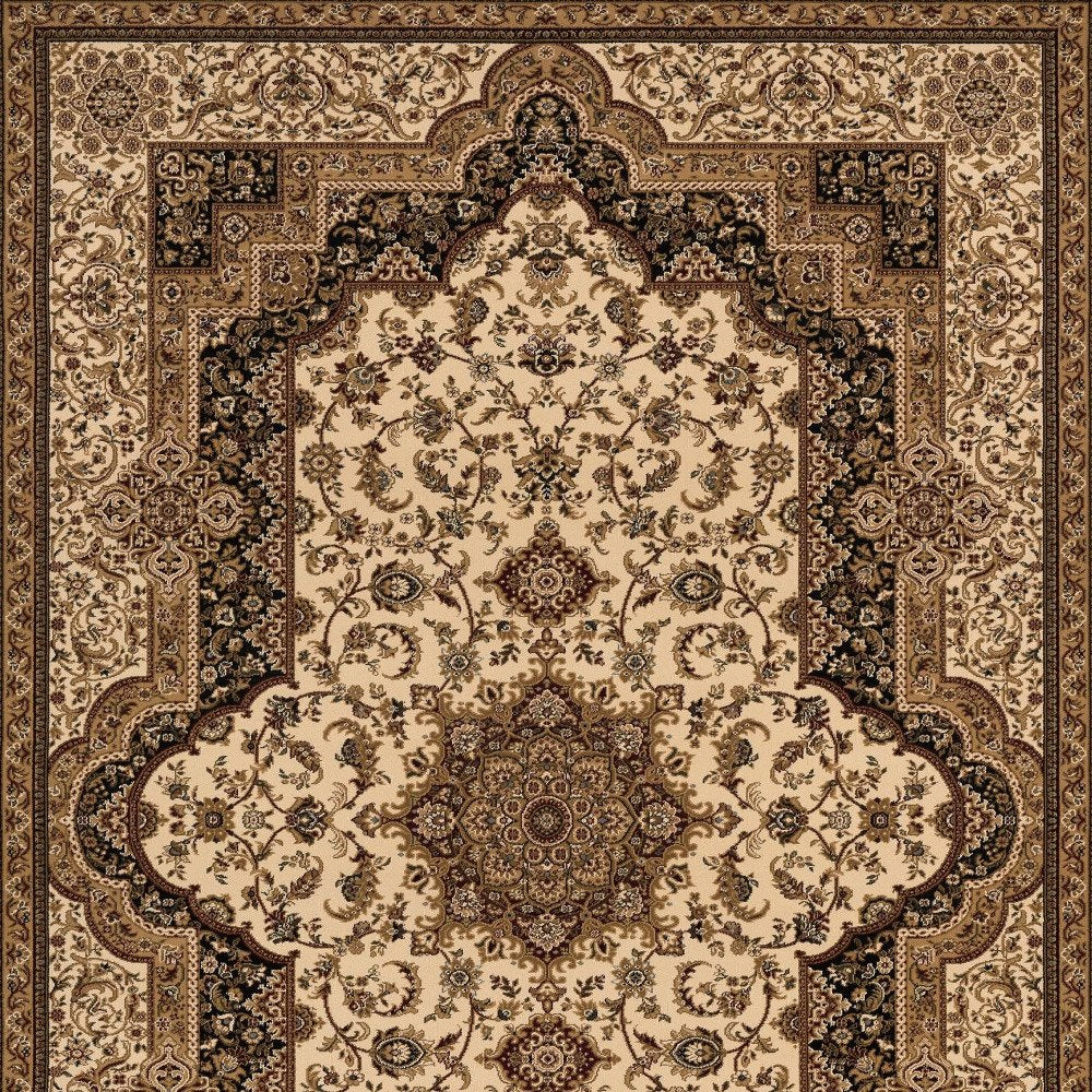 5' X 8' Black And Ivory Oriental Area Rug