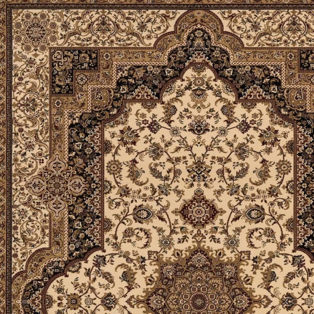 5' X 8' Black And Ivory Oriental Area Rug
