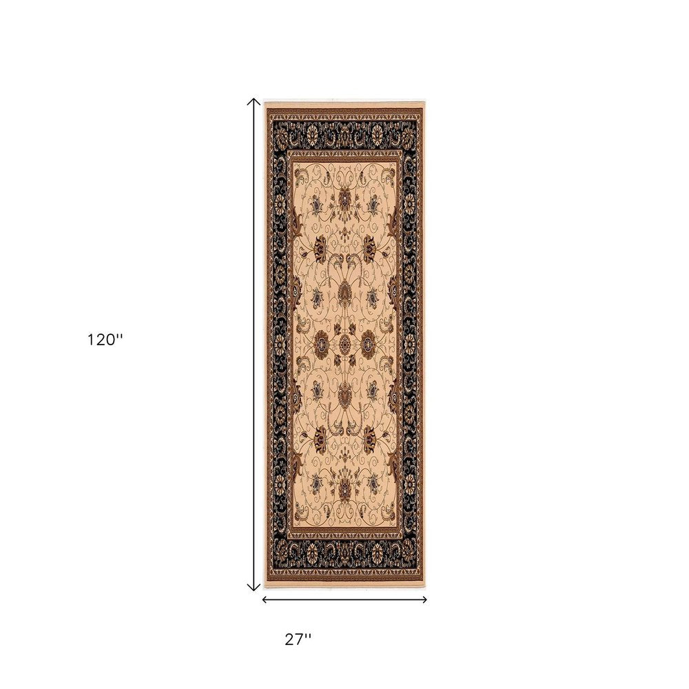 5' X 8' Black And Ivory Oriental Area Rug
