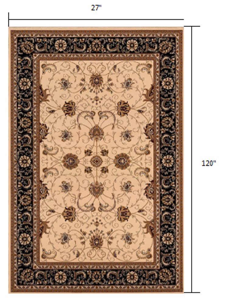 5' X 8' Black And Ivory Oriental Area Rug