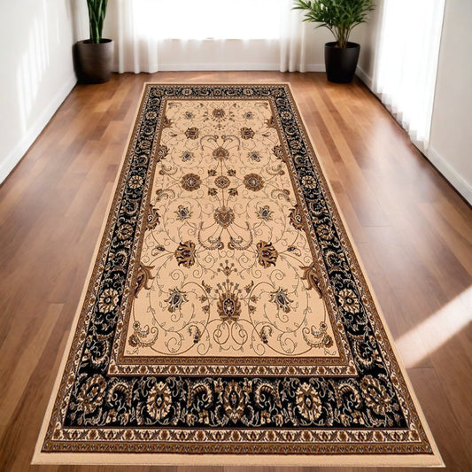 5' X 8' Black And Ivory Oriental Area Rug