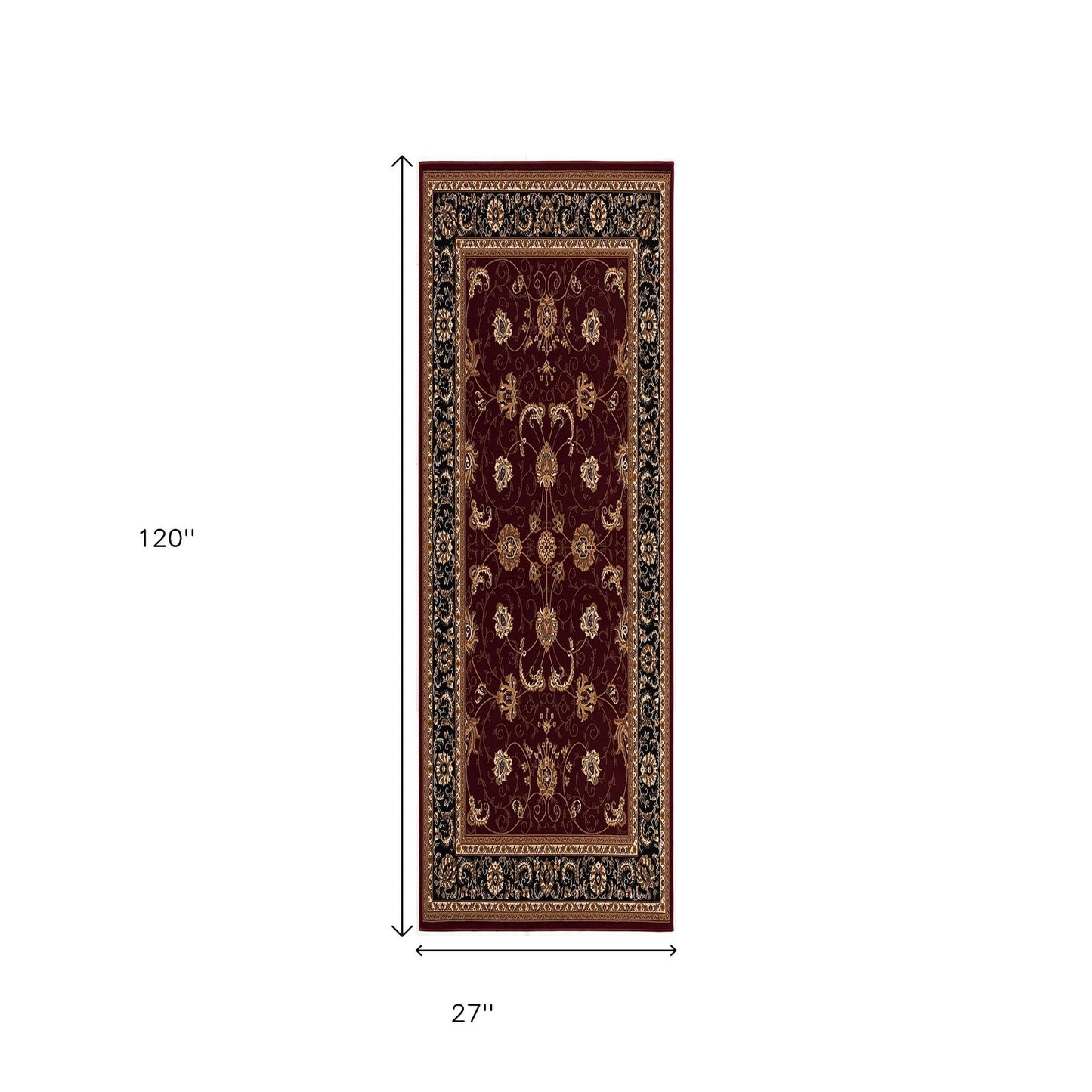 10' Red And Black Oriental Runner Rug