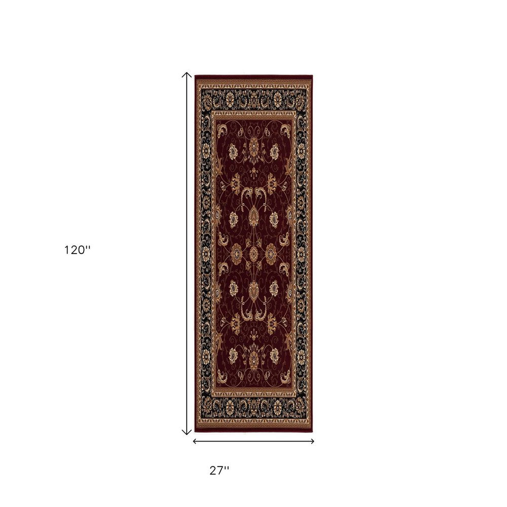 10' Red And Black Oriental Runner Rug
