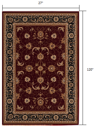 10' Red And Black Oriental Runner Rug