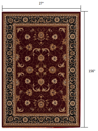 10' Red And Black Oriental Runner Rug