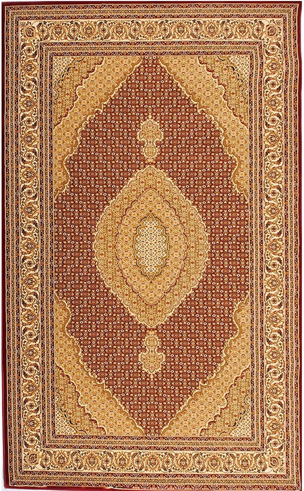 5' Red Round Oriental Power Loom Area Rug