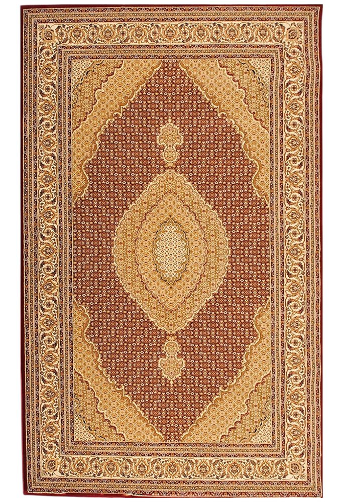 5' Red Round Oriental Power Loom Area Rug