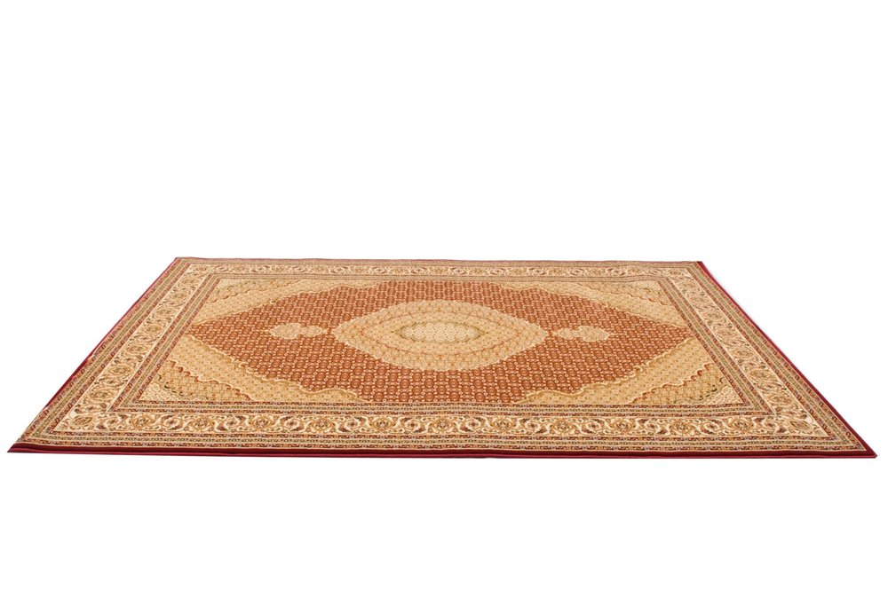 5' Red Round Oriental Power Loom Area Rug