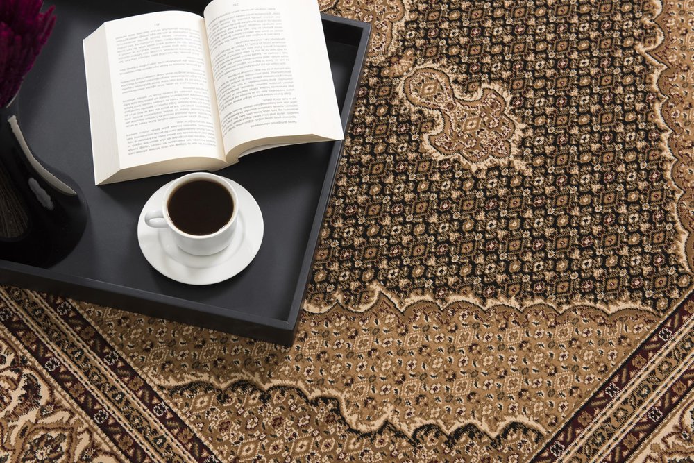 10' Beige And Black Medallion Runner Rug
