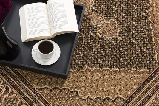 10' Beige And Black Medallion Runner Rug