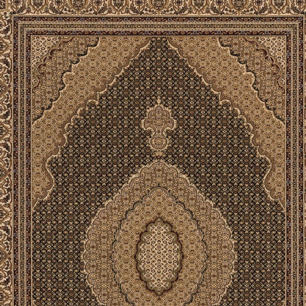 10' Beige And Black Medallion Runner Rug