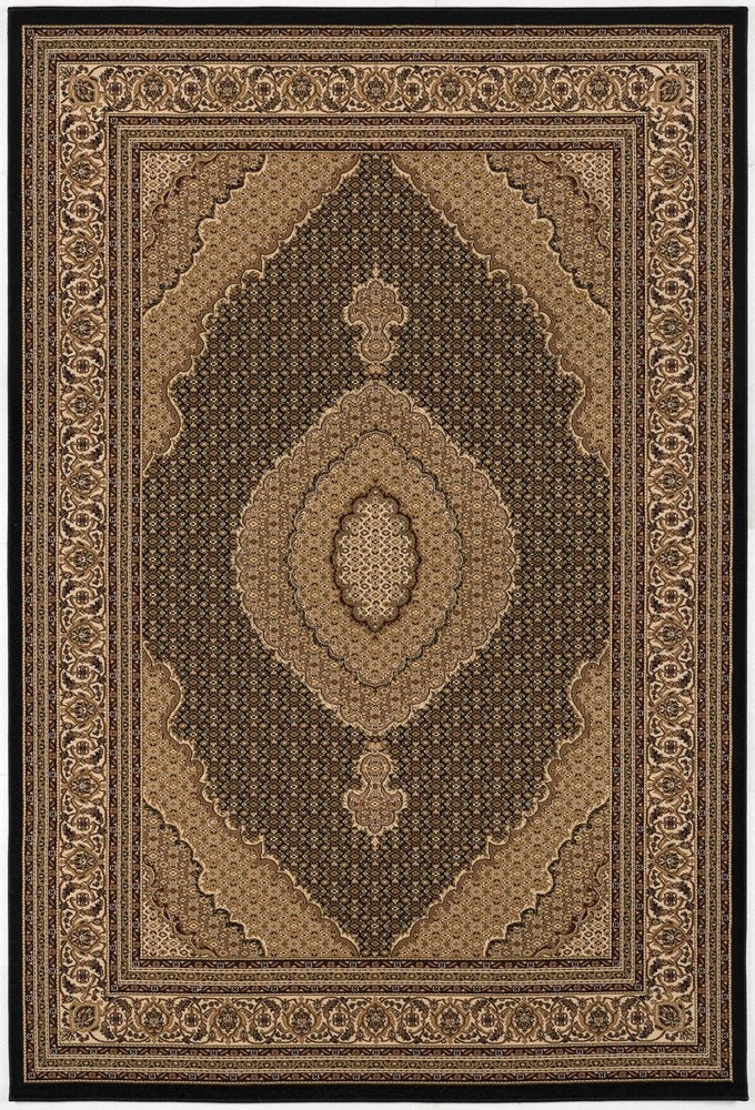 7' X 9' Beige and Black Medallion Power Loom Area Rug