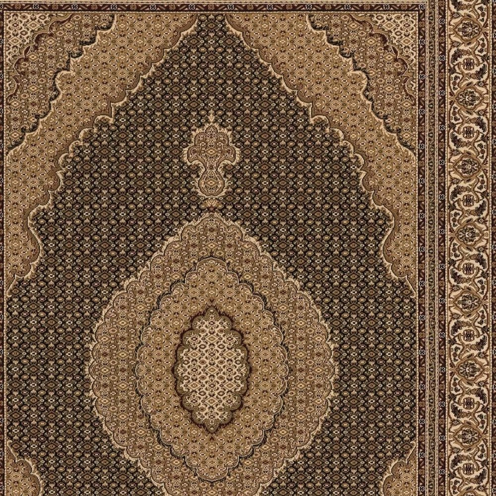 7' X 9' Beige and Black Medallion Power Loom Area Rug