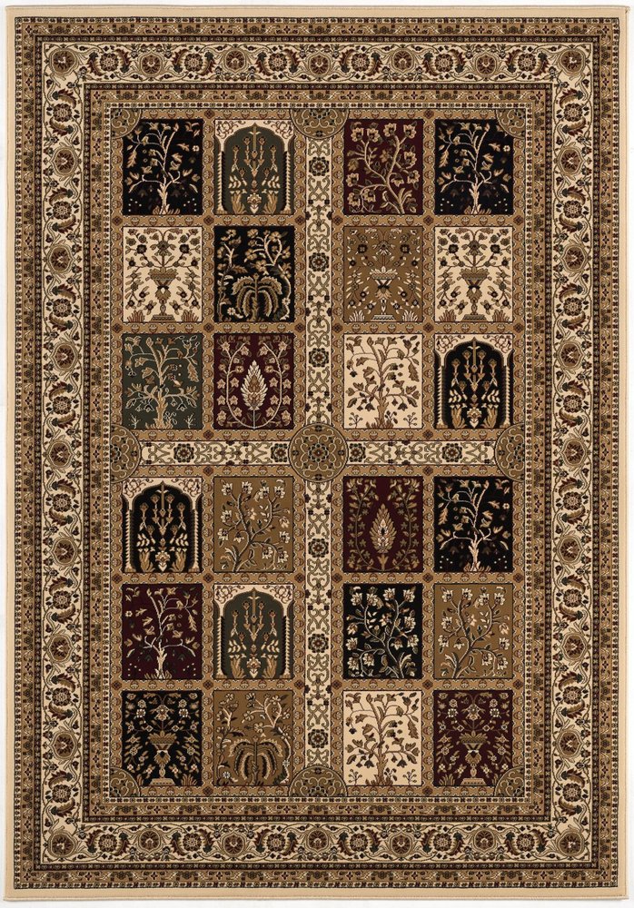 5' X 8' Beige and Black Oriental Power Loom Area Rug