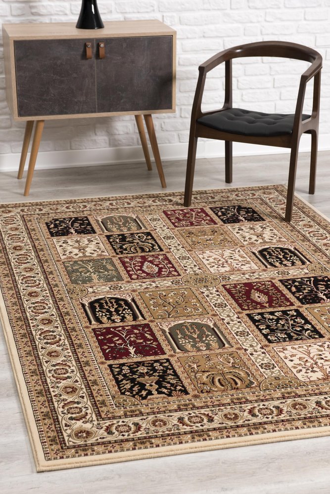 5' X 8' Beige and Black Oriental Power Loom Area Rug