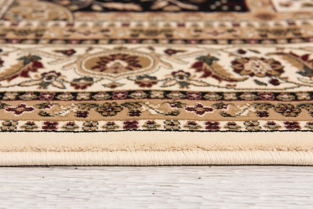 5' X 8' Beige and Black Oriental Power Loom Area Rug