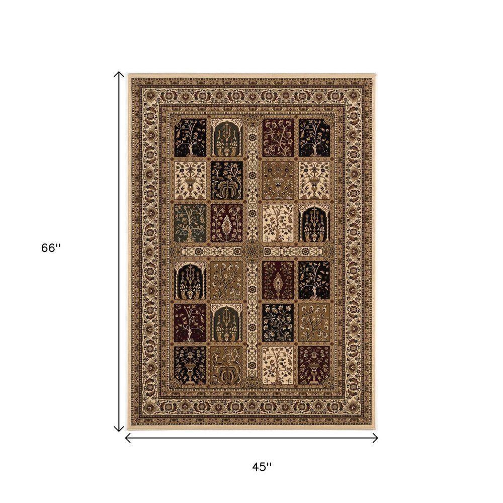 5' X 8' Beige and Black Oriental Power Loom Area Rug