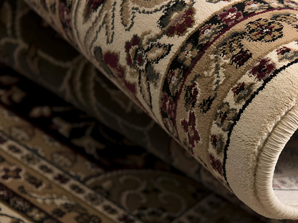 5' X 8' Beige and Black Oriental Power Loom Area Rug