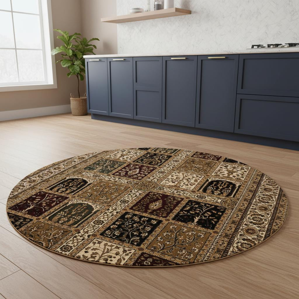 5' X 8' Beige and Black Oriental Power Loom Area Rug