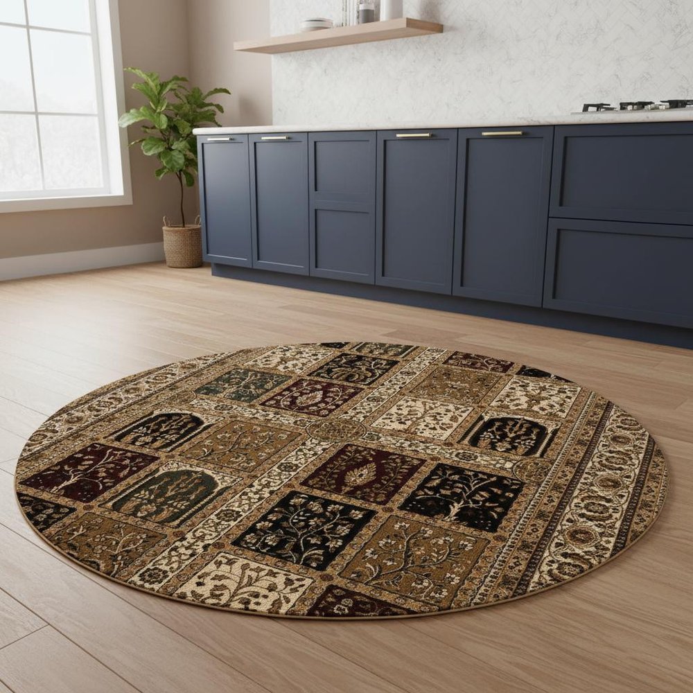 5' X 8' Beige and Black Oriental Power Loom Area Rug
