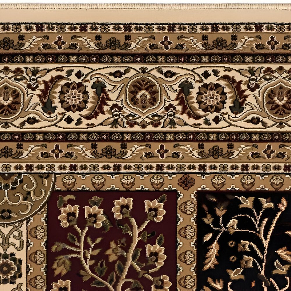5' X 8' Beige and Black Oriental Power Loom Area Rug